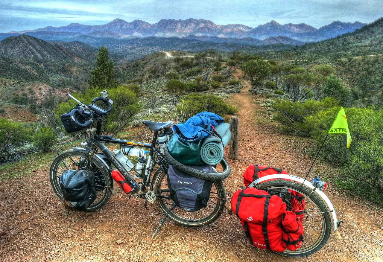 Loaded touring bike on a dirt road in the Flinders Ranges